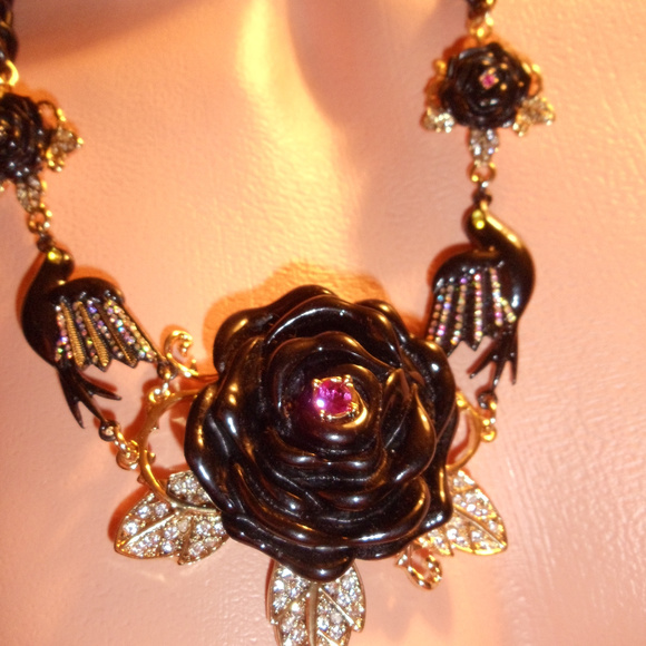 Collana Betsey Johnson Teschio Smaltato Rosa Con Strass, Gotica Halloween, D7 - Foto 3